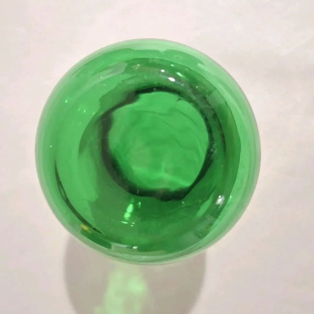 Vintage MCM Anchor Hocking Emerald Green & Gold Striped Bud Vase 3.75 x 2.5